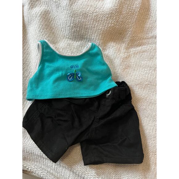 Build A Bear Tiny Tees Blue Tank Top Black Shorts Bear Clothing Set Size #G - Picture 3 of 9